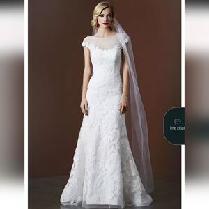 Galina Signature Cap Sleeve Floral Beaded Dress